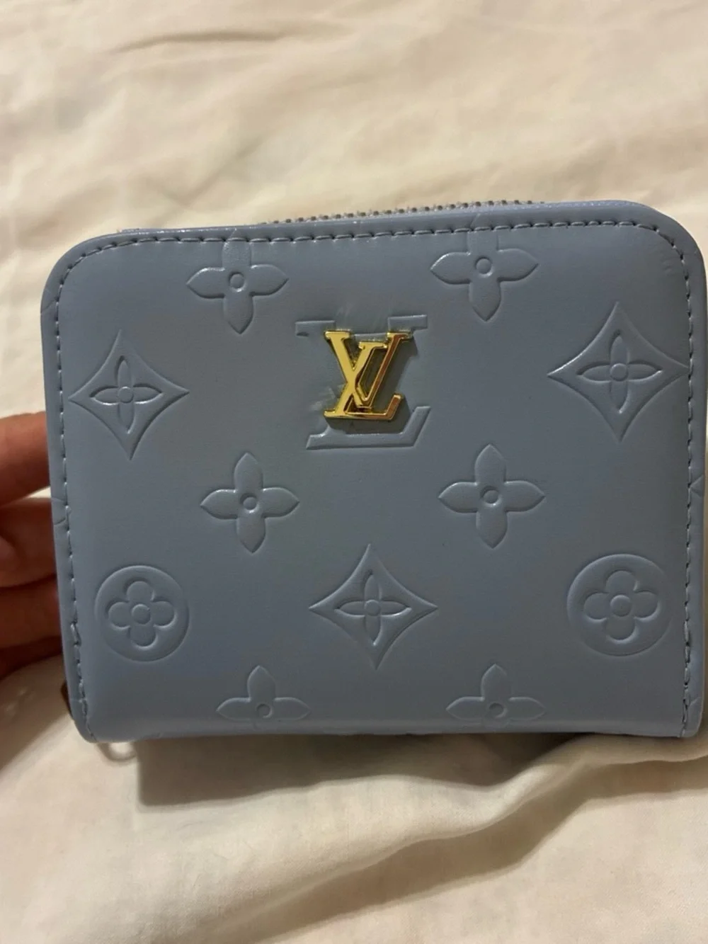Louis Vuitton Pastel Blue Embossed Monogram Zip Wallet with Gold LV